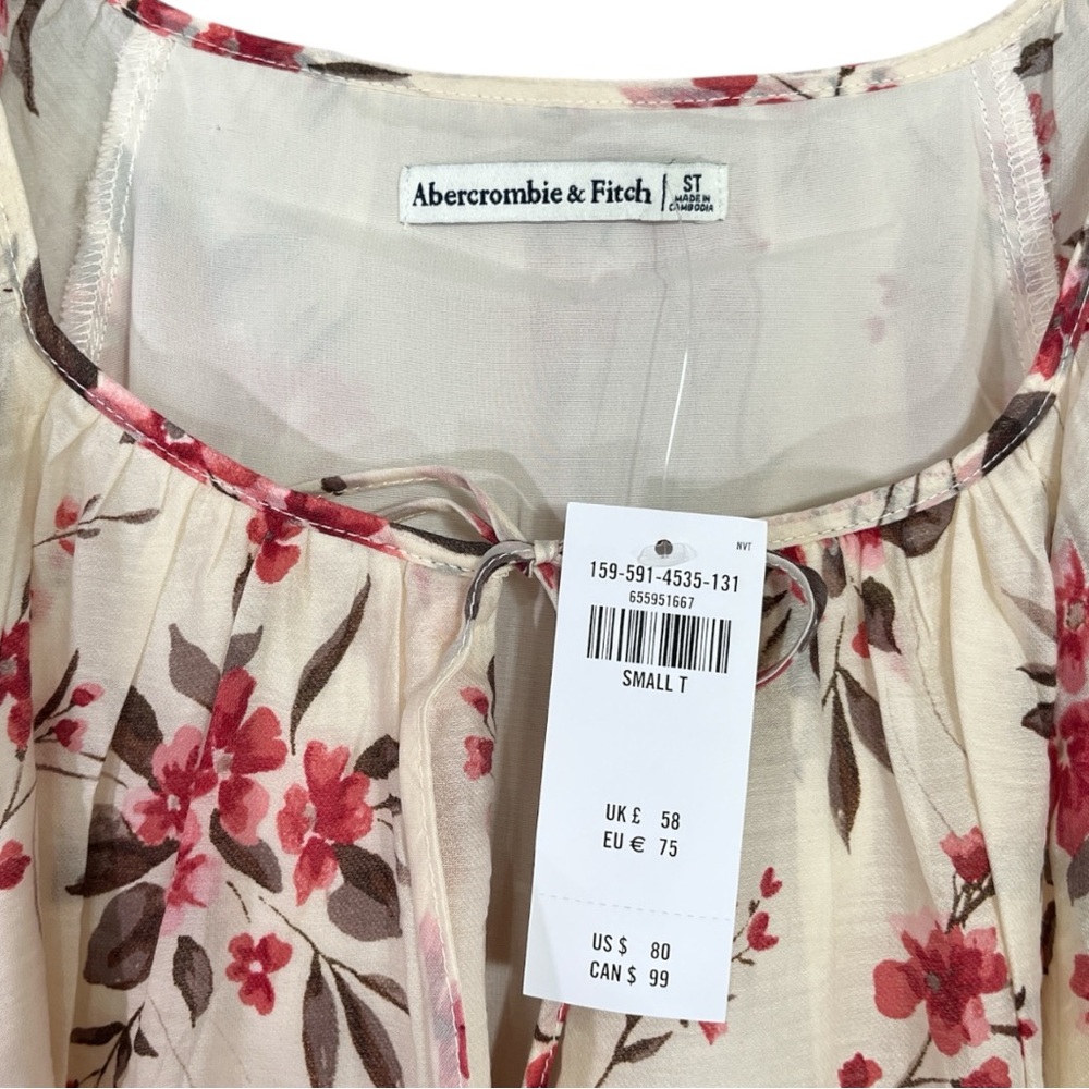 NWT Abercrombie & Fitch Floaty Trapeze Mini Dress in Cream Floral Size ST - Picture 7 of 8